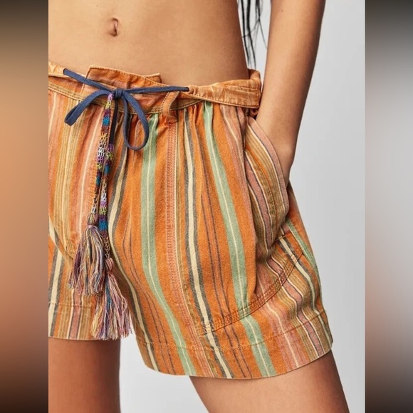 Free People Kahuna Harem Shorts XS Orange Stripe Boho Festival Cotton - Picture 1 of 11
